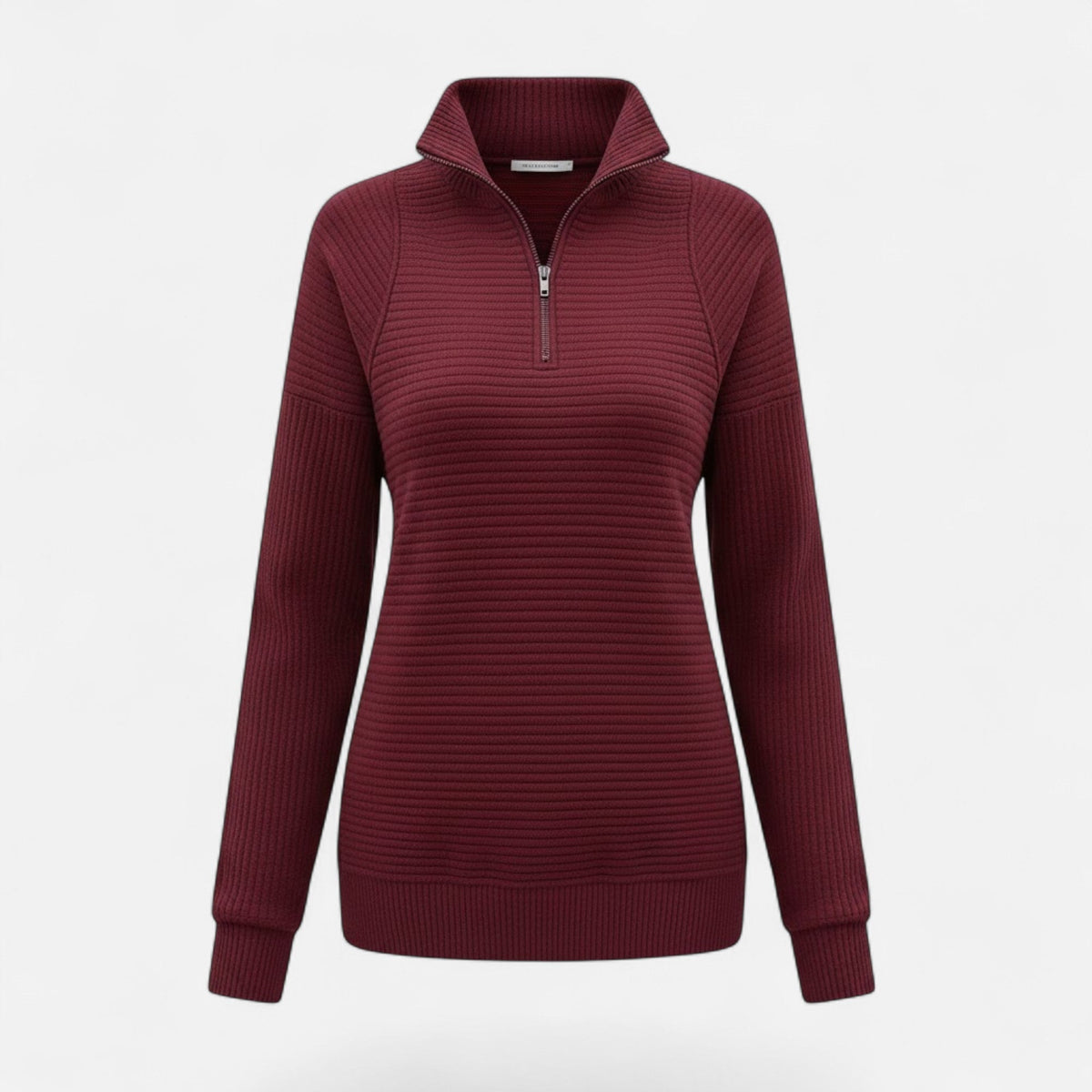 Women's Knit Pullover with Stand Collar and Hidden Zip