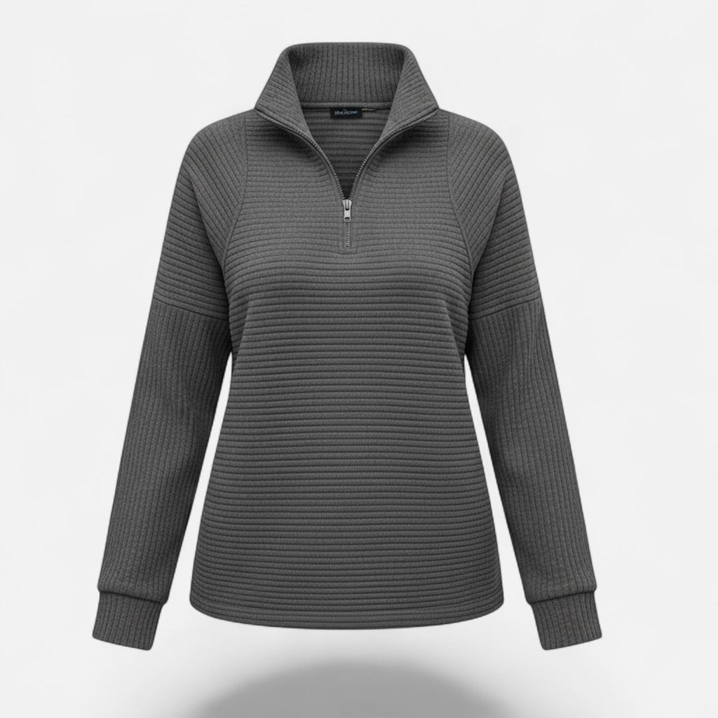 Women's Knit Pullover with Stand Collar and Hidden Zip