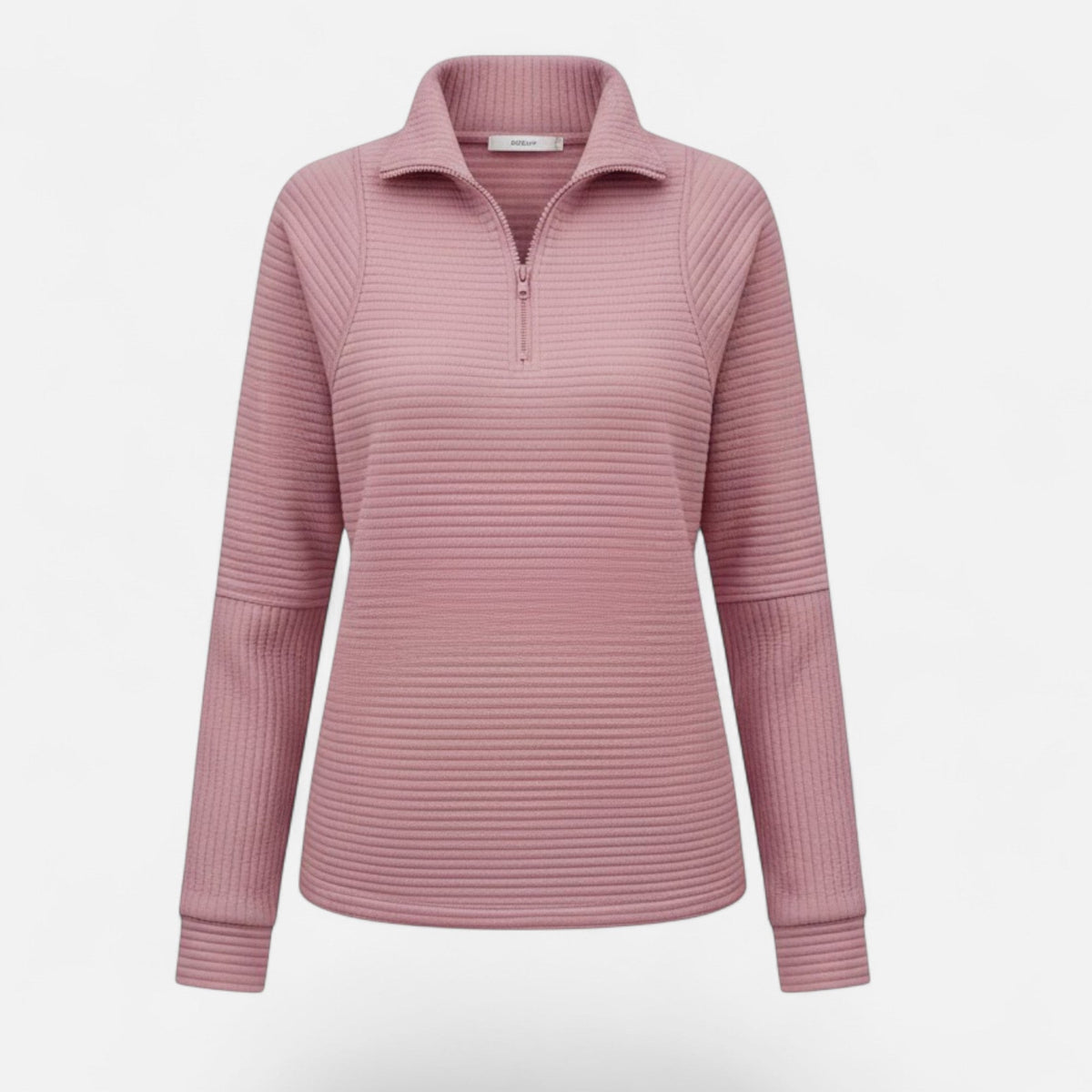 Women's Knit Pullover with Stand Collar and Hidden Zip