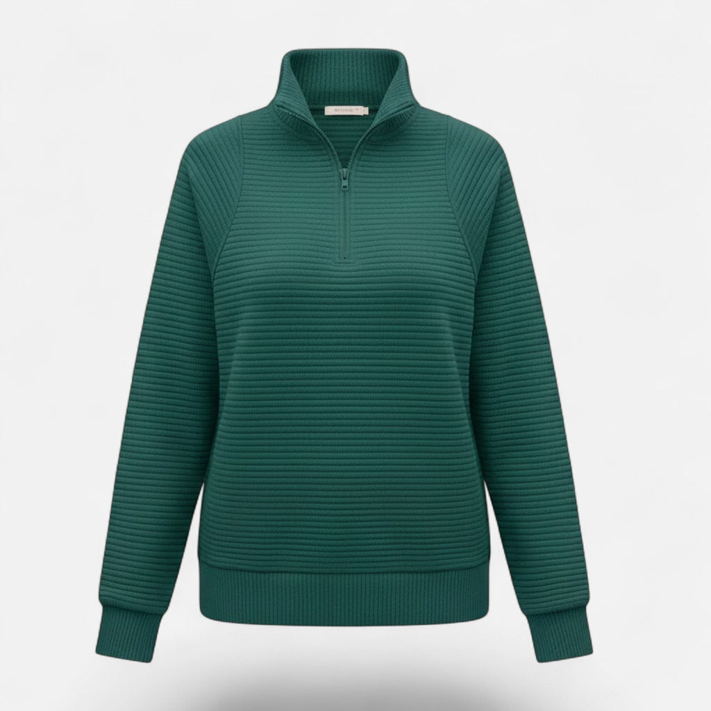 Women's Knit Pullover with Stand Collar and Hidden Zip