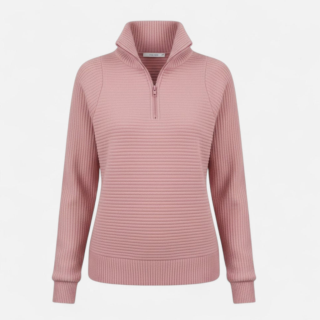 Women's Knit Pullover with Stand Collar and Hidden Zip