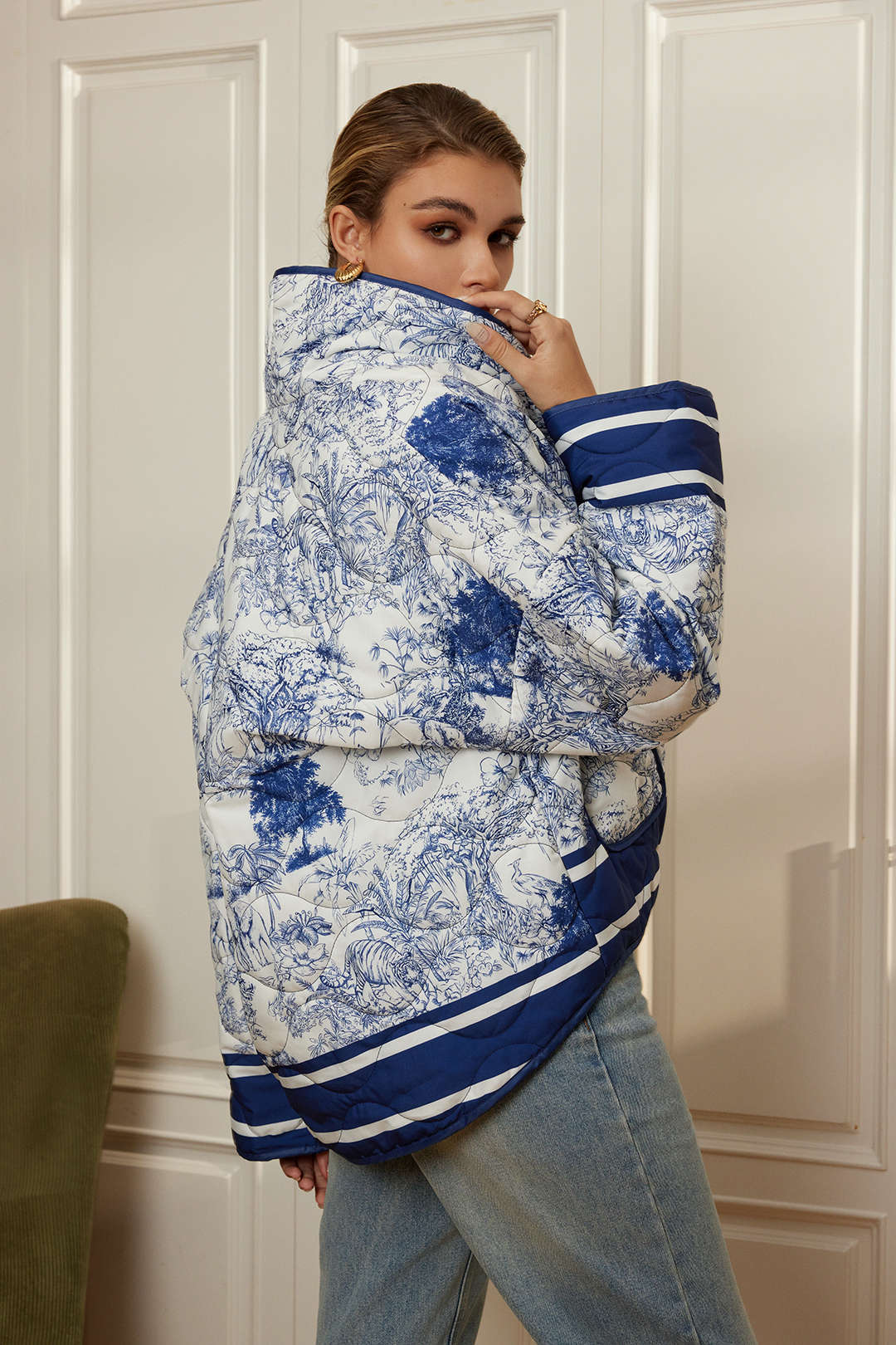 Women's Wide Sleeve Floral Quilted Coat
