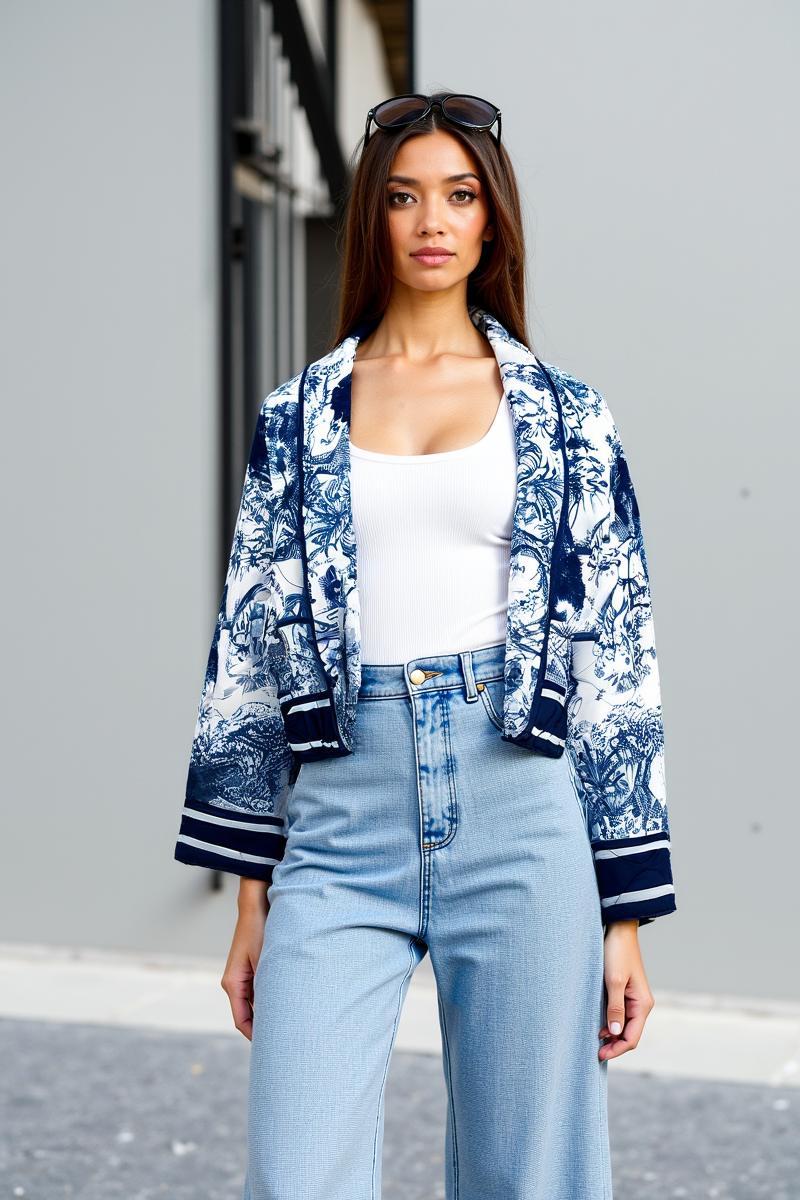 Women's Wide Sleeve Floral Quilted Coat
