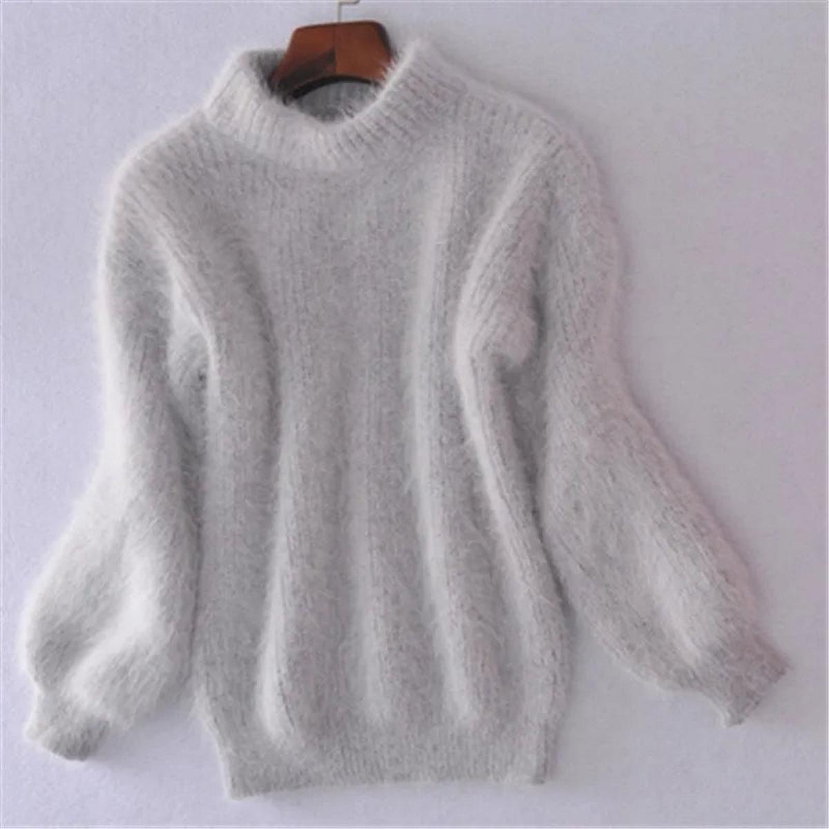 Women's Fluffy High-Neck Soft Knit Pullover