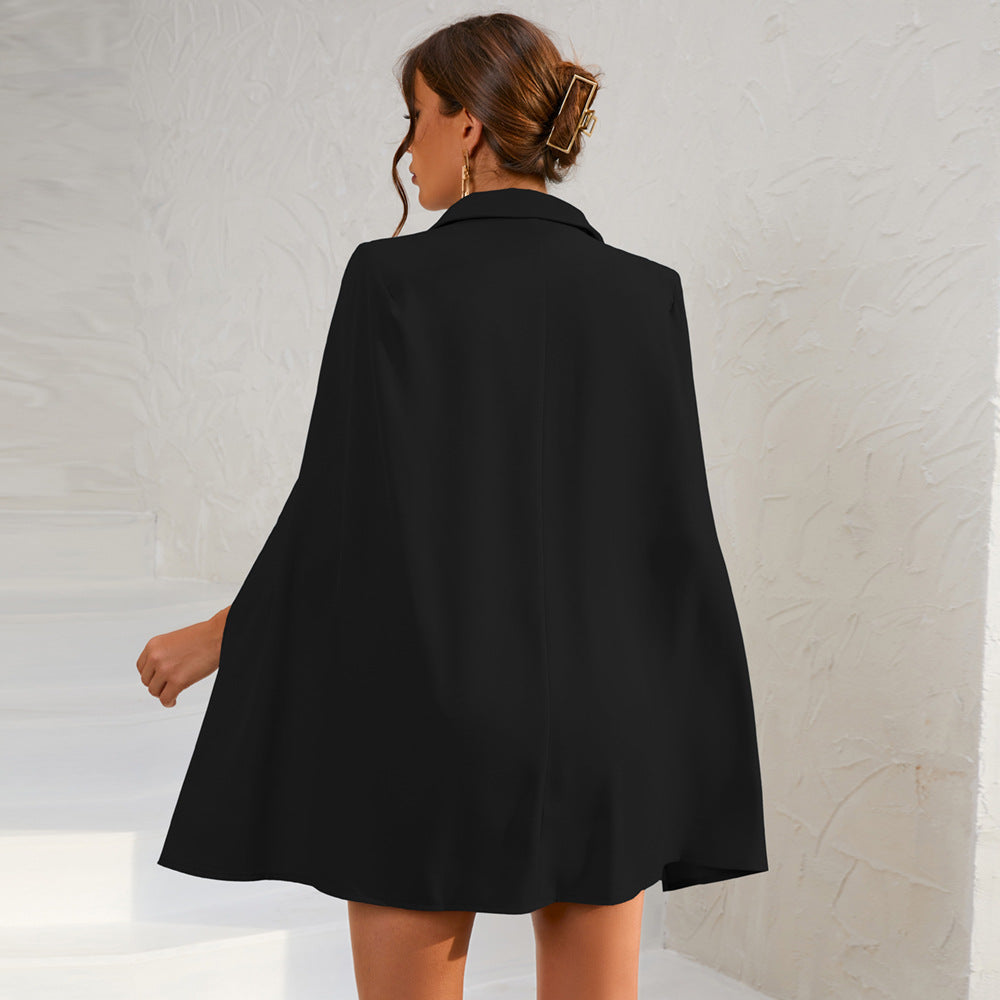 Women's Double-Breasted Cape Blazer Mini Dress with Belt