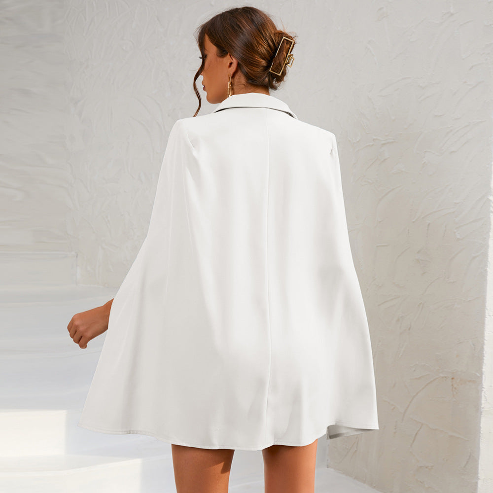 Women's Double-Breasted Cape Blazer Mini Dress with Belt