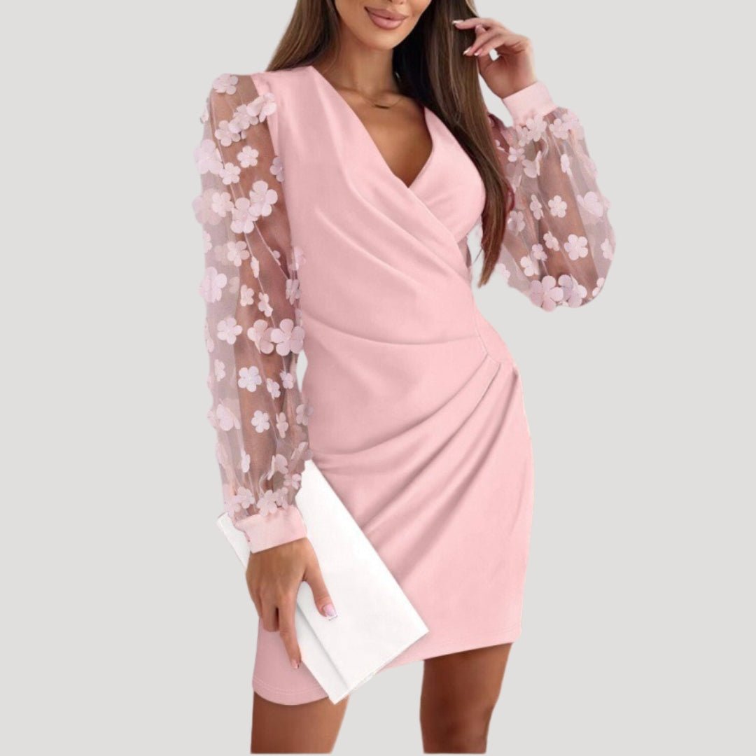 Women's Fitted V Neckline Illusion Sleeve Mini Dress