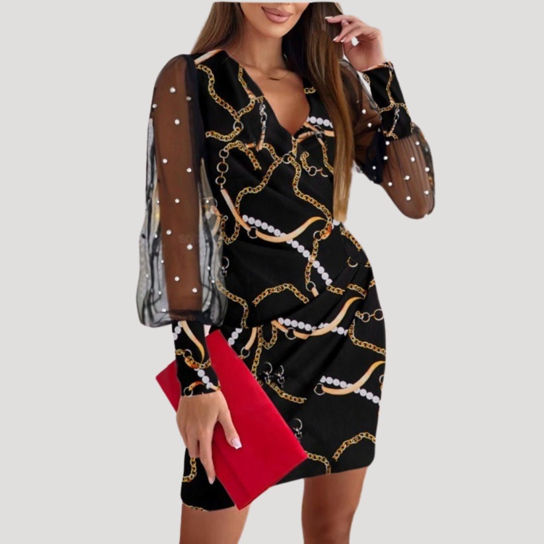 Women's Fitted V Neckline Illusion Sleeve Mini Dress