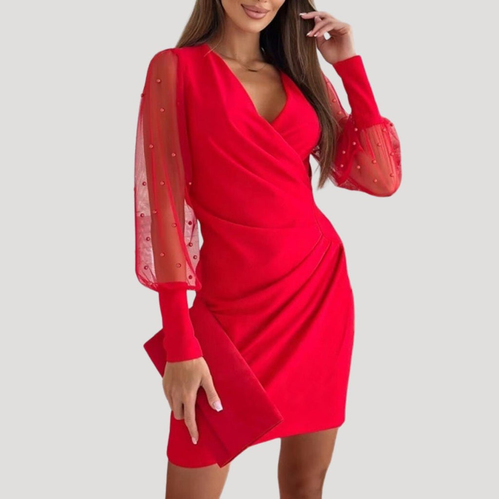 Women's Fitted V Neckline Illusion Sleeve Mini Dress
