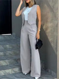 Women's Sleeveless Vest Wide Leg Pants Suit Set