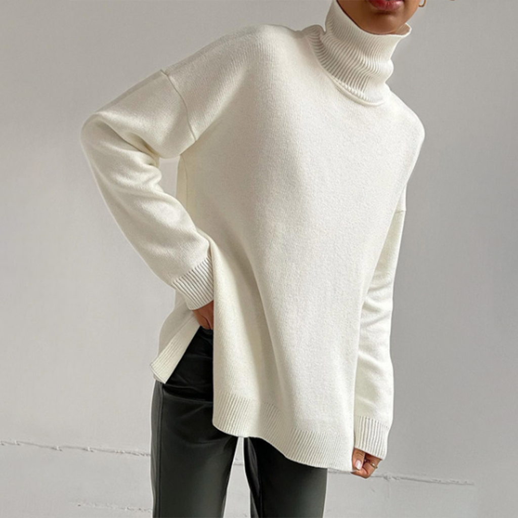 Women's Turtleneck Knit Pullover with Side Slits