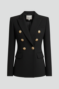 Women's Knee-Length Double-Breasted Tailored Jacket with Metal Buttons