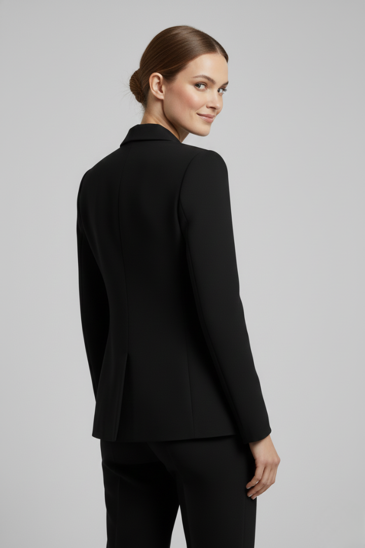 Women's Knee-Length Double-Breasted Tailored Jacket with Metal Buttons