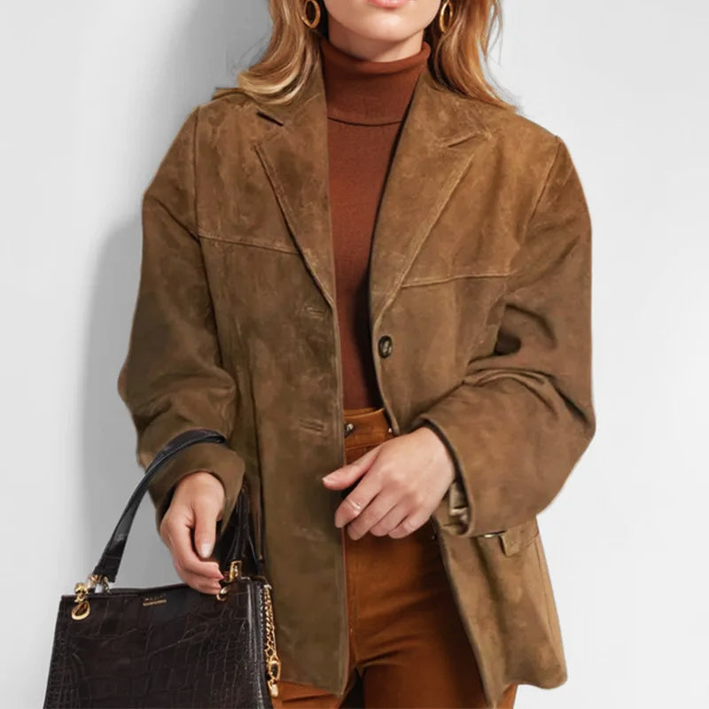 Women's Tailored Suede-Look Fall Blazer Jacket