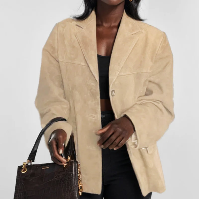 Women's Tailored Suede-Look Fall Blazer Jacket