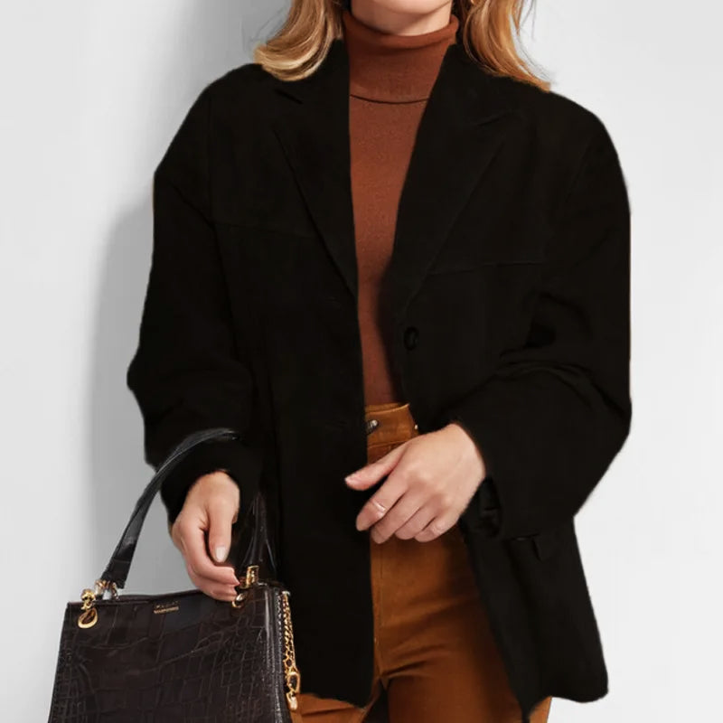 Women's Tailored Suede-Look Fall Blazer Jacket