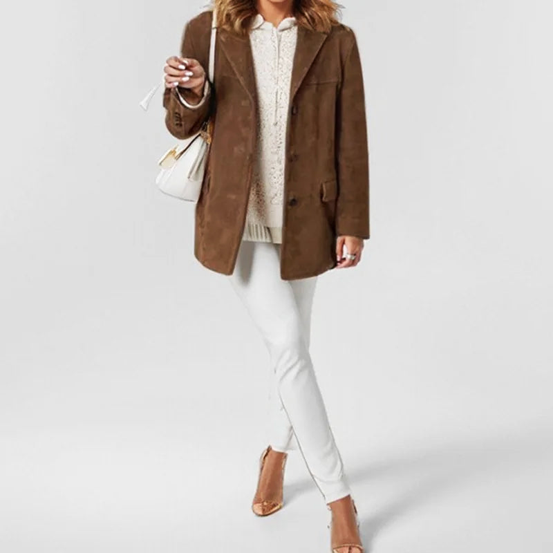 Women's Tailored Suede-Look Fall Blazer Jacket