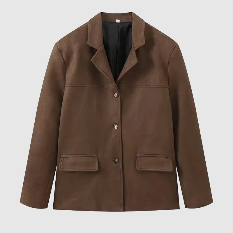 Women's Tailored Suede-Look Fall Blazer Jacket