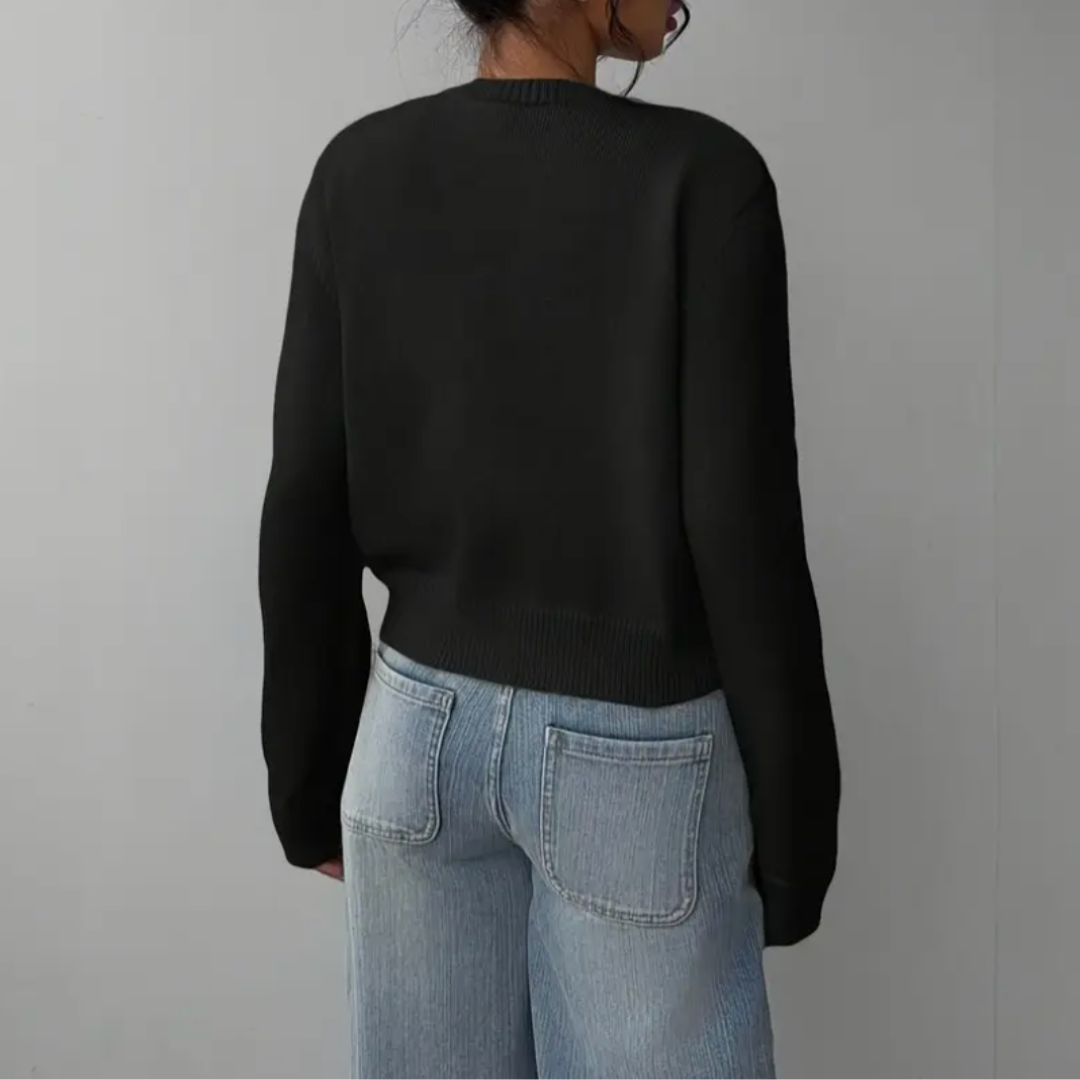 Women's Round Neck Cropped Front-Button Knit Cardigan