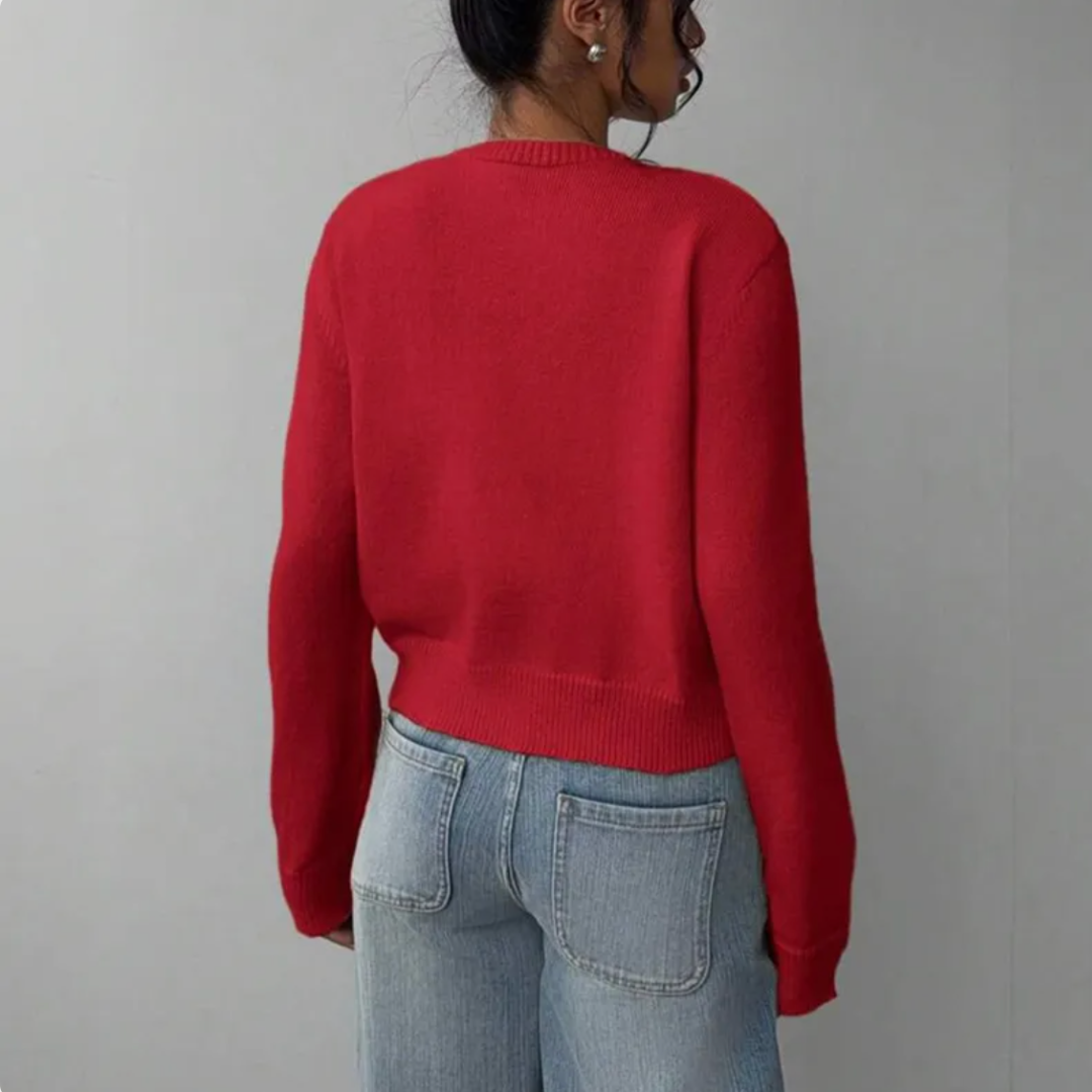 Women's Round Neck Cropped Front-Button Knit Cardigan