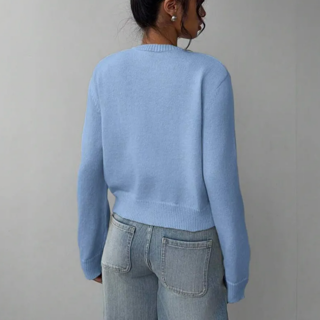 Women's Round Neck Cropped Front-Button Knit Cardigan