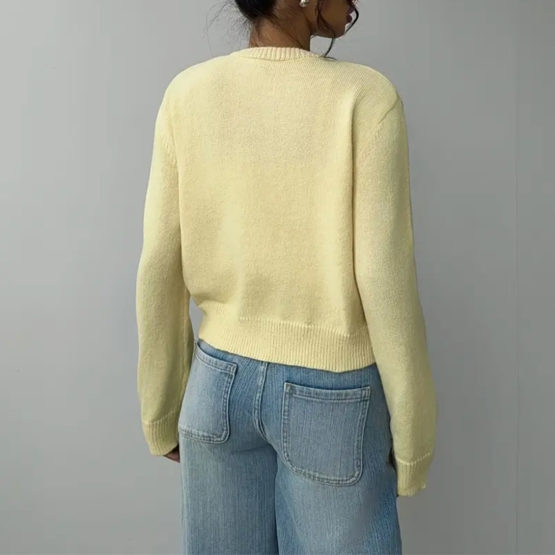 Women's Round Neck Cropped Front-Button Knit Cardigan