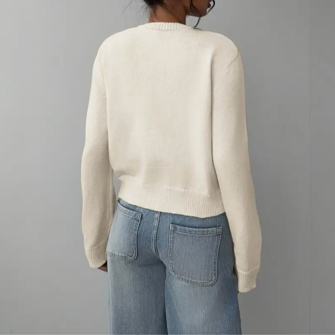 Women's Round Neck Cropped Front-Button Knit Cardigan