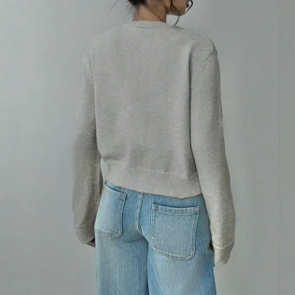 Women's Round Neck Cropped Front-Button Knit Cardigan