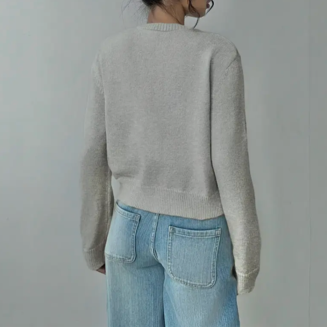 Women's Round Neck Cropped Front-Button Knit Cardigan