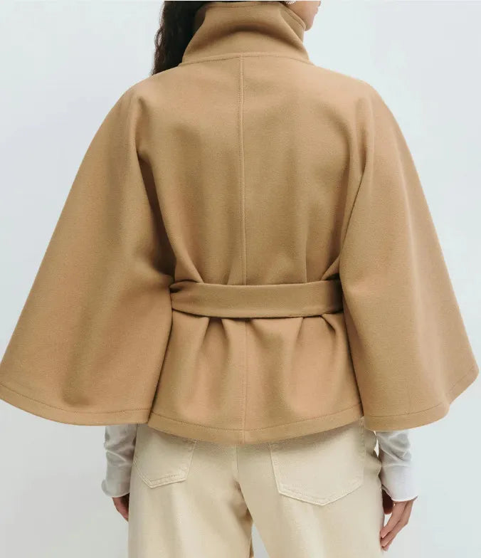 Women's High Neck Belted Cape Coat