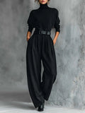 Women's Turtleneck Top Relaxed Wide-Leg Pants Set