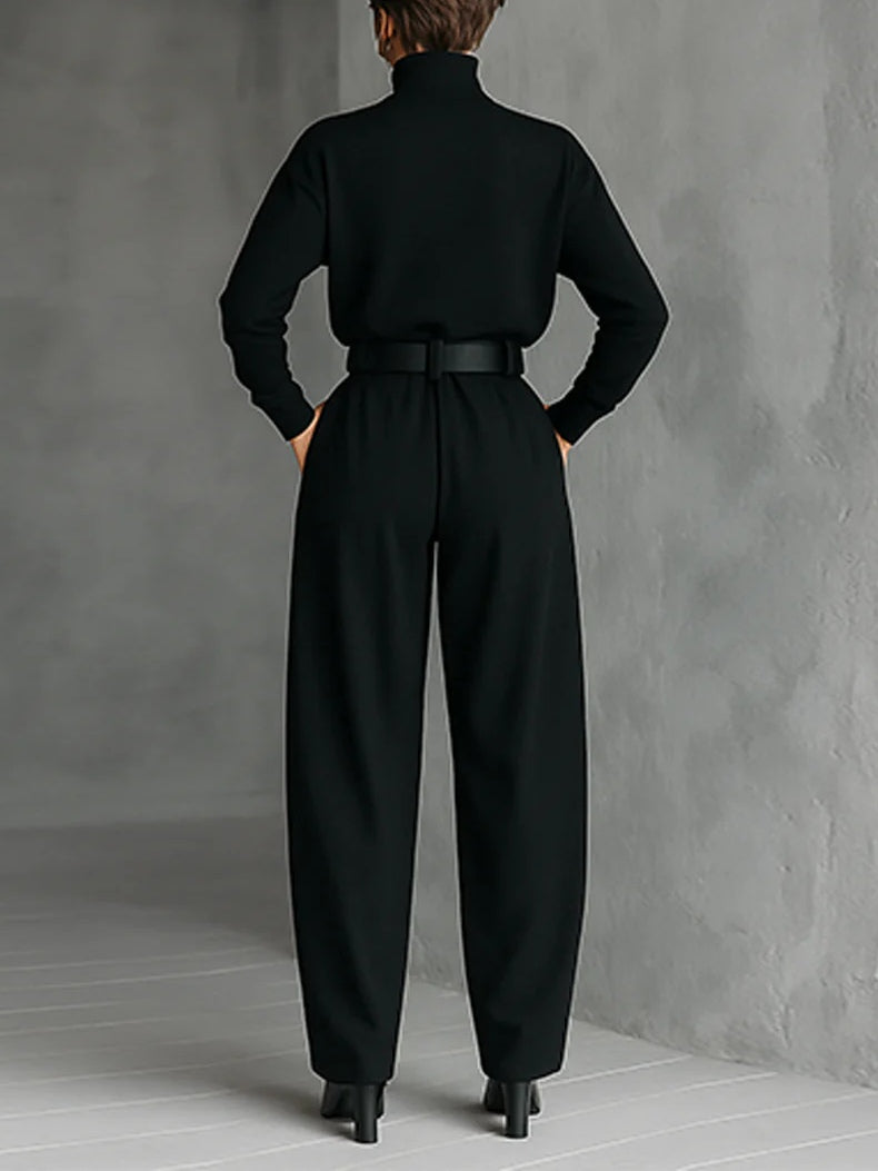 Women's Turtleneck Top Relaxed Wide-Leg Pants Set
