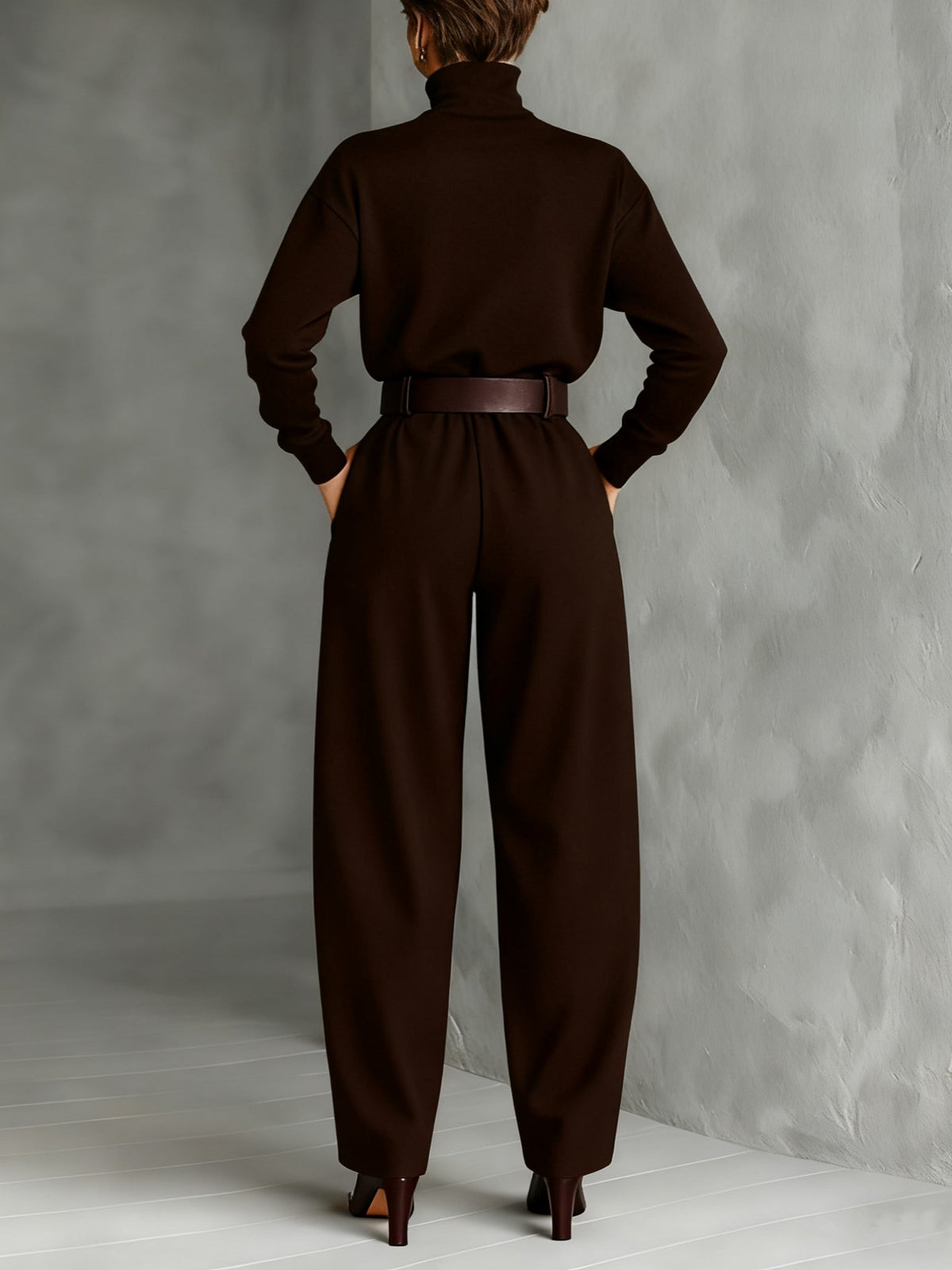 Women's Turtleneck Top Relaxed Wide-Leg Pants Set