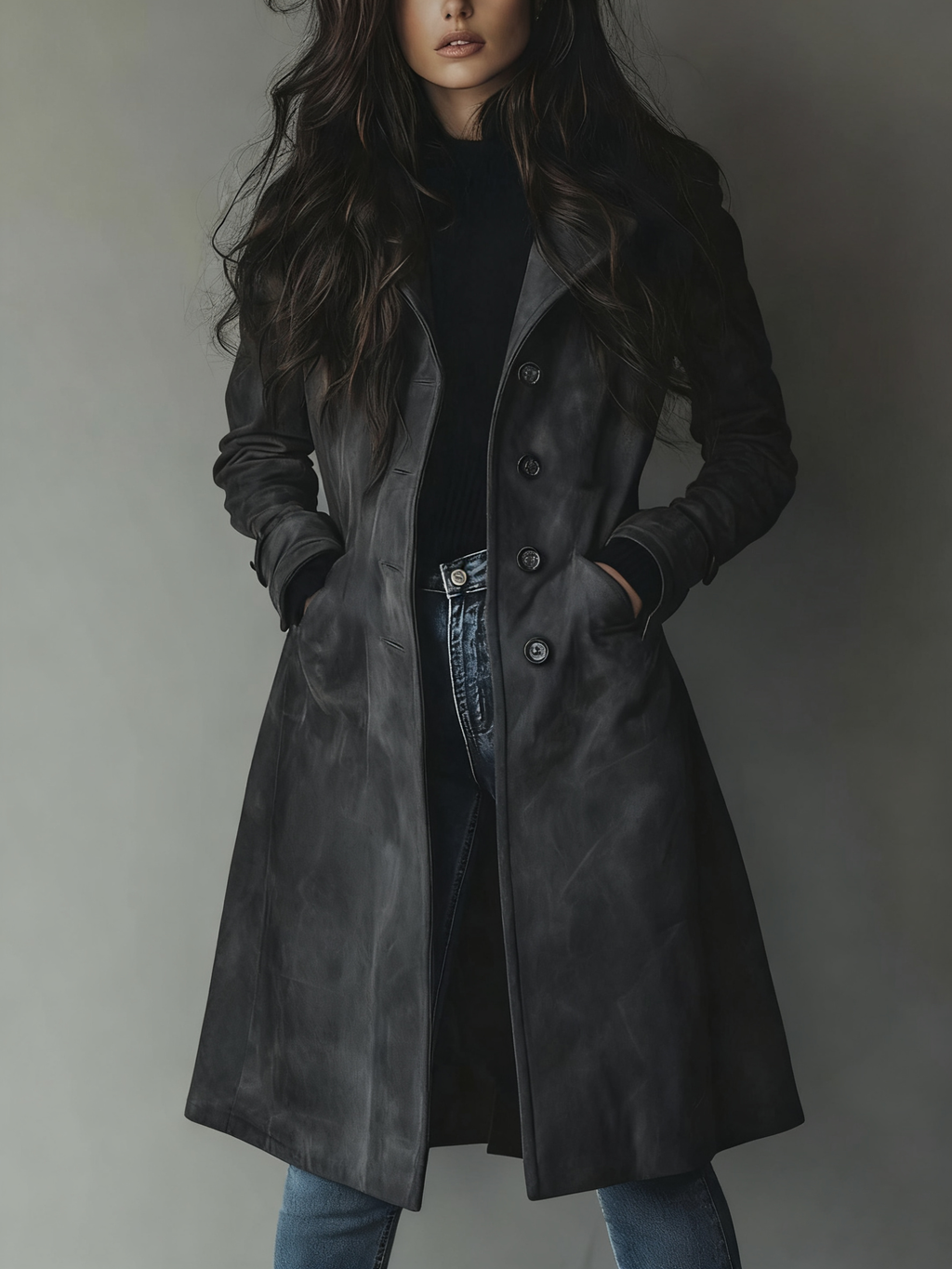 Women's Double-Breasted Tailored Long Trench Overcoat