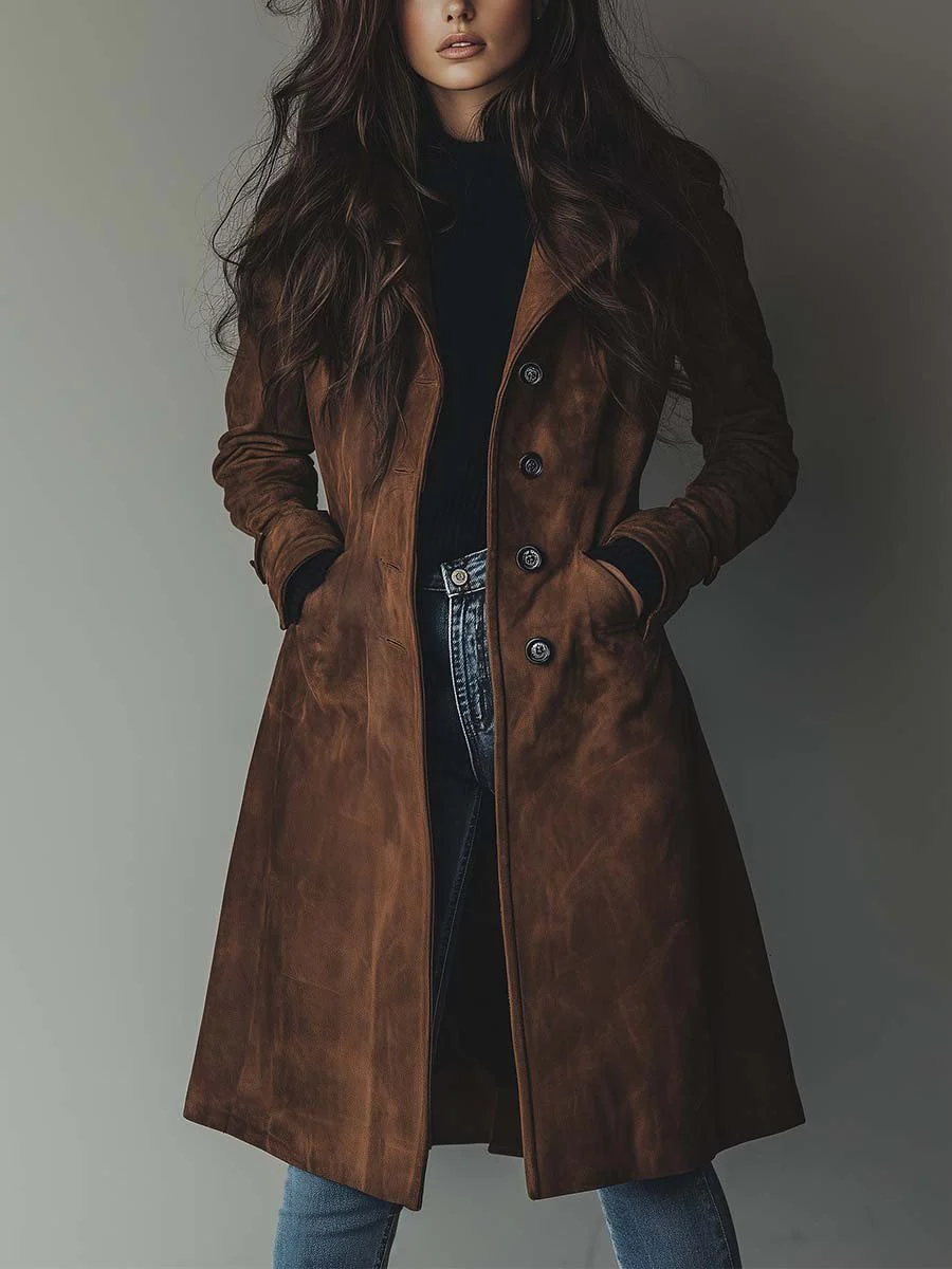 Women's Double-Breasted Tailored Long Trench Overcoat