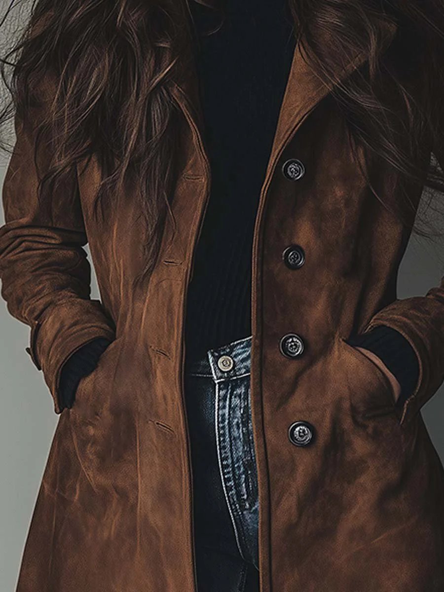 Women's Double-Breasted Tailored Long Trench Overcoat
