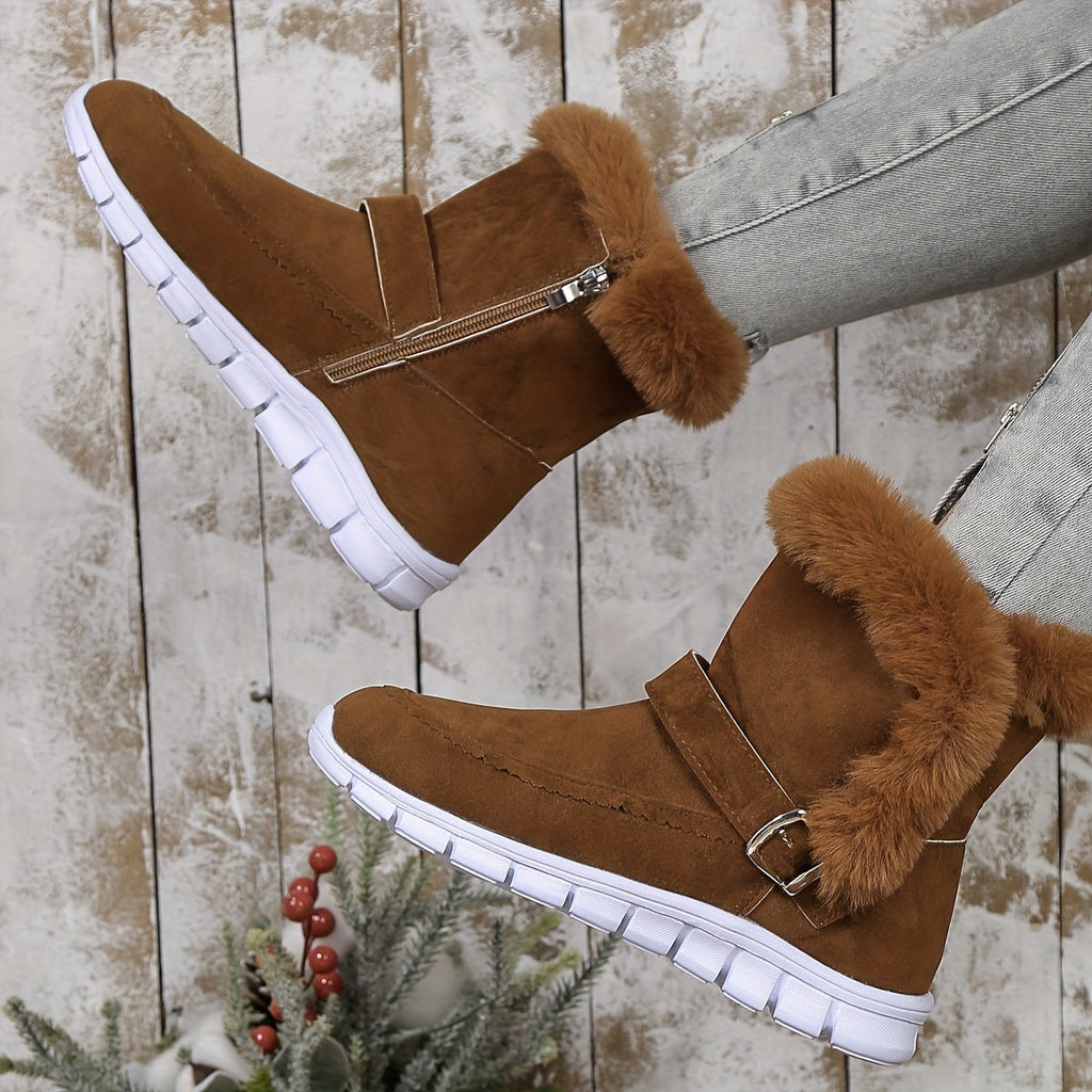 Women's Buckle Detail Ankle Booties with Plush Lining