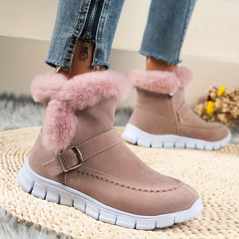 Women's Buckle Detail Ankle Booties with Plush Lining