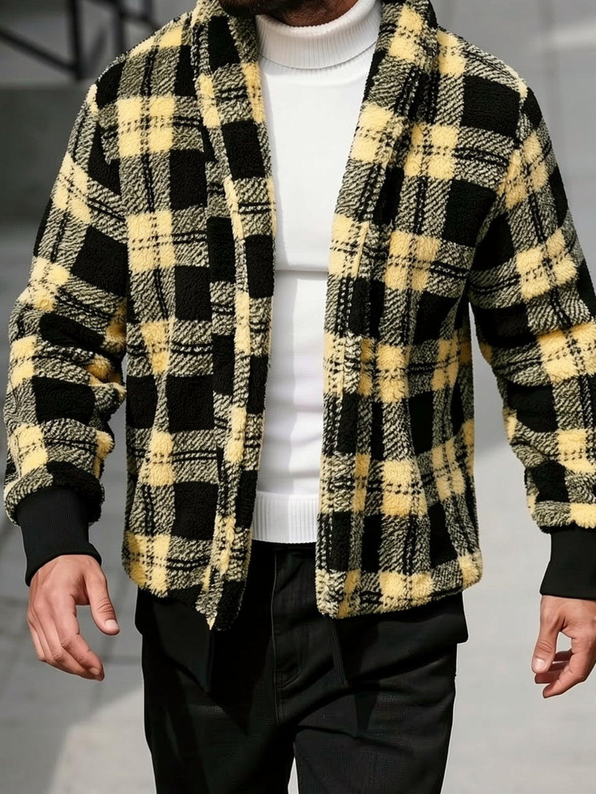 Men's Brushed Checked Coat with Soft Relaxed Fit