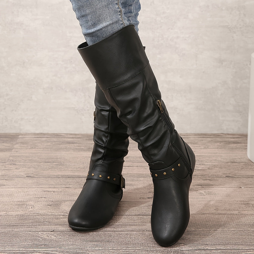 Women's Round Toe Flat Slouch Tall Boots