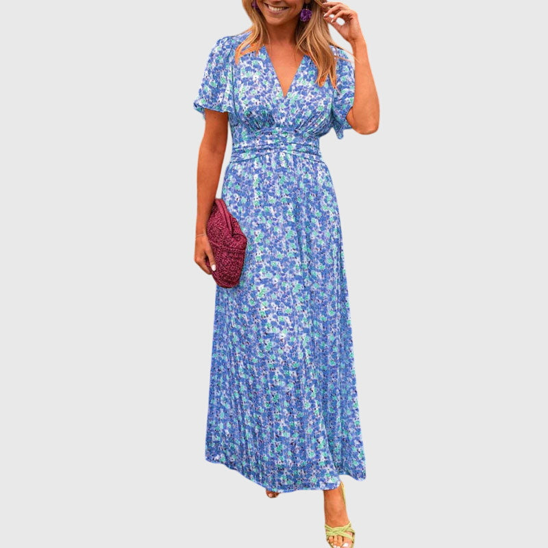 Women's Short Sleeve Printed Summer Event Maxi Dress