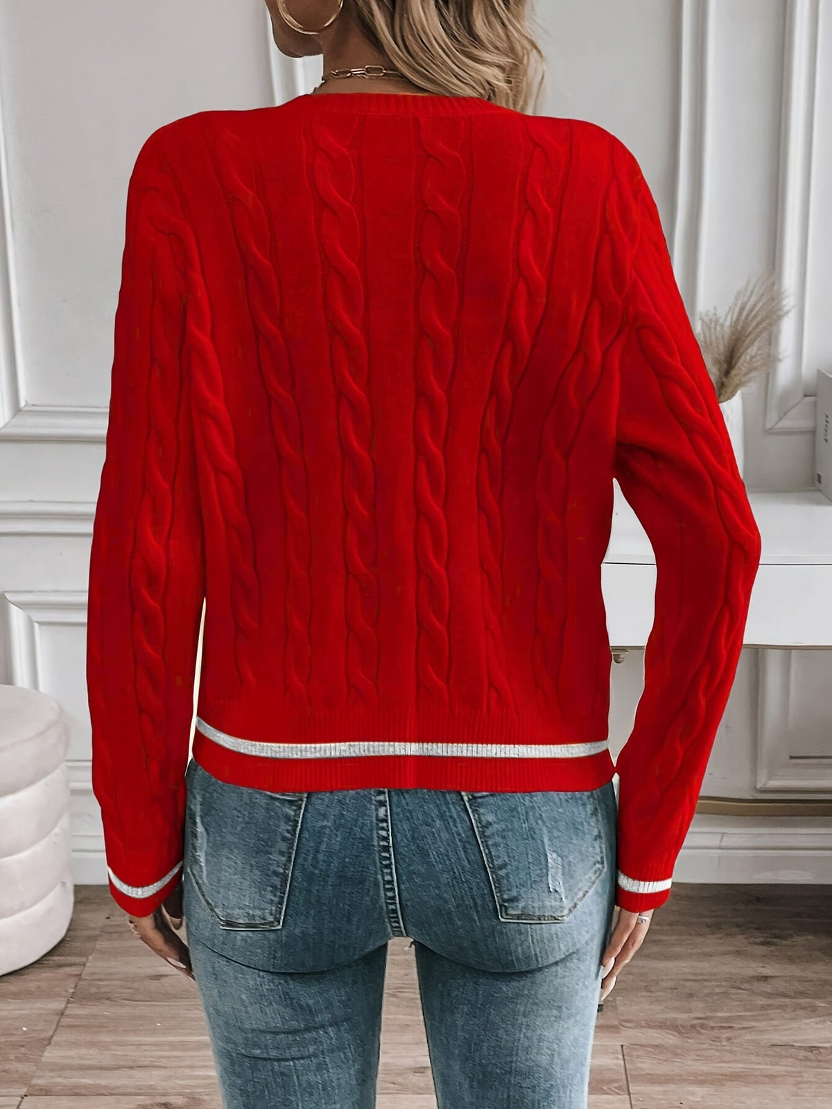 Women's Cable Knit Button-Up Cardigan with Polished Buttons