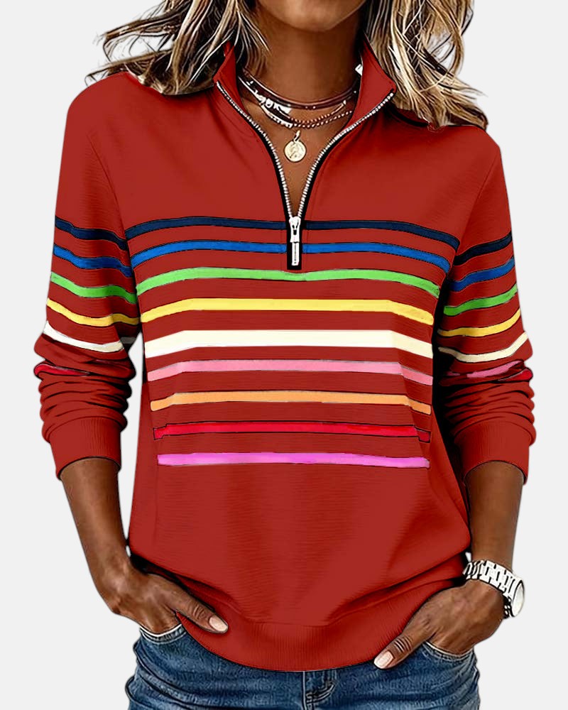 Women's Half-Zip Striped Pullover Sweatshirt