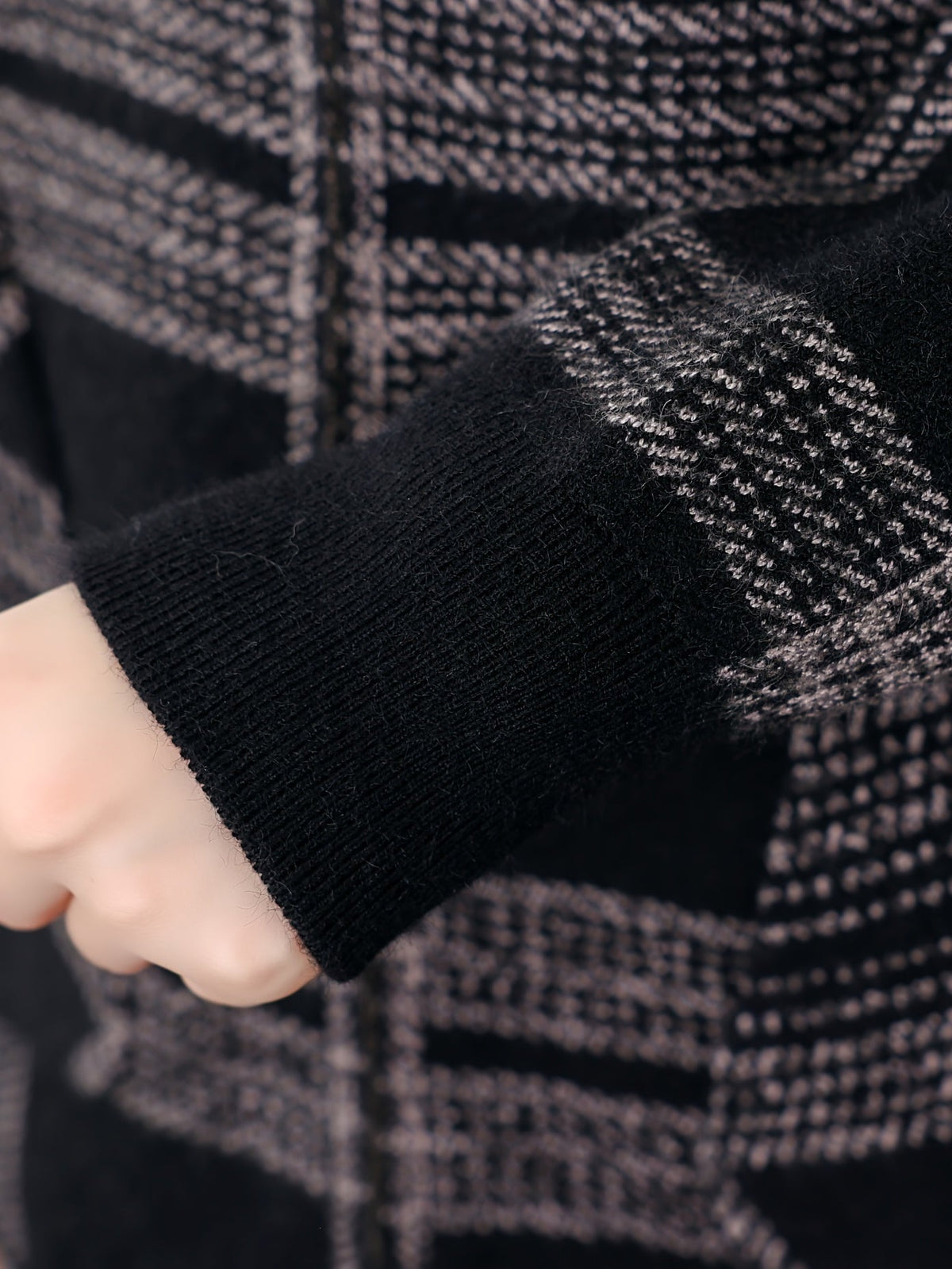 Women's Hooded Zip-Up Checked Loose Fit Coat