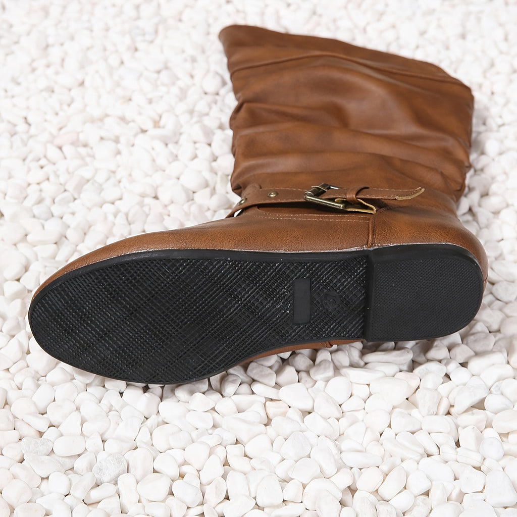 Women's Round Toe Flat Slouch Tall Boots