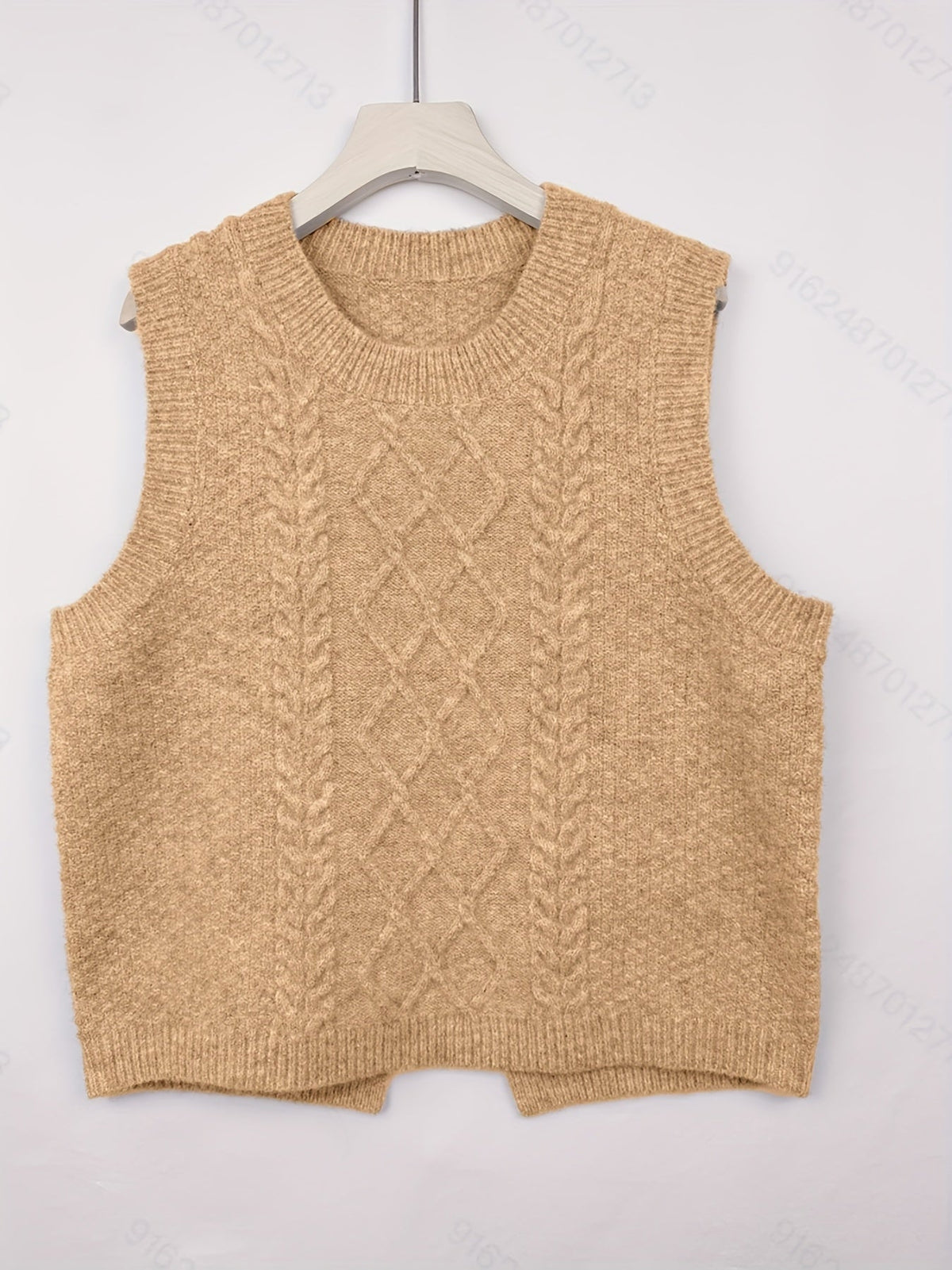 Women's Round Neck Cable Knit Sleeveless Layering Vest