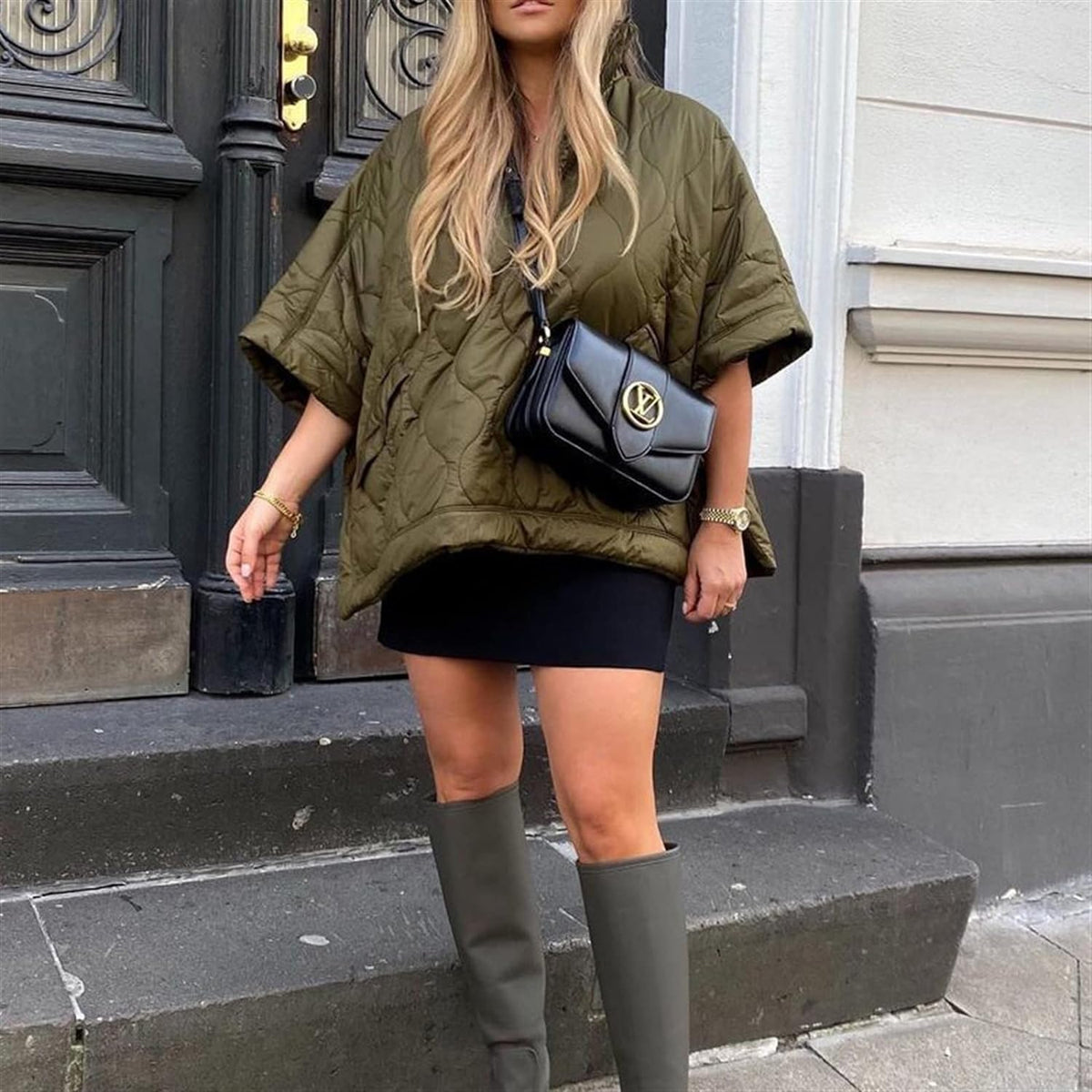 Women's Oversized Padded Quilted Cape Coat