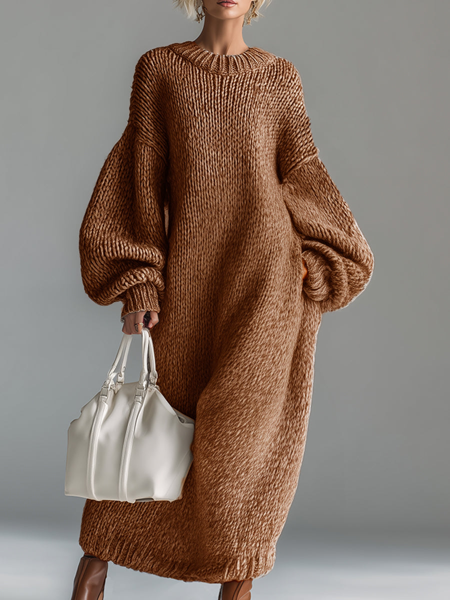 Women's Chunky Knit Relaxed Fit Sweater Long Dress