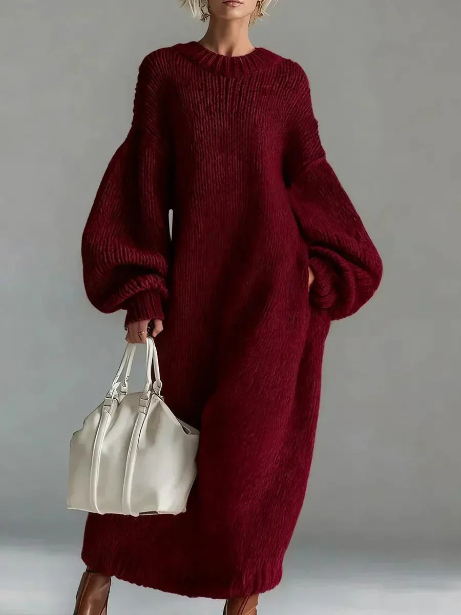 Women's Chunky Knit Relaxed Fit Sweater Long Dress