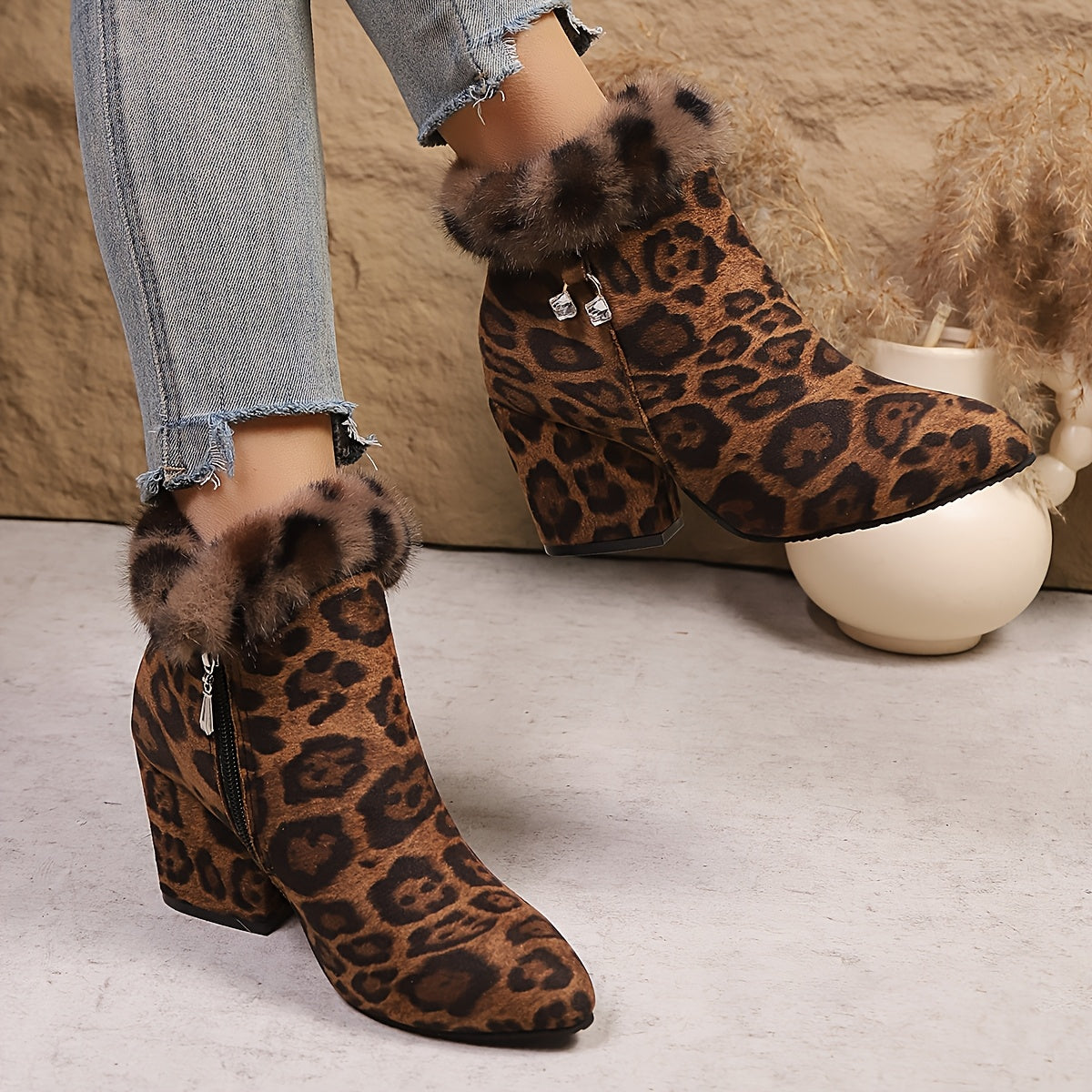 Women's Pointed Toe Booties with Plush Trim
